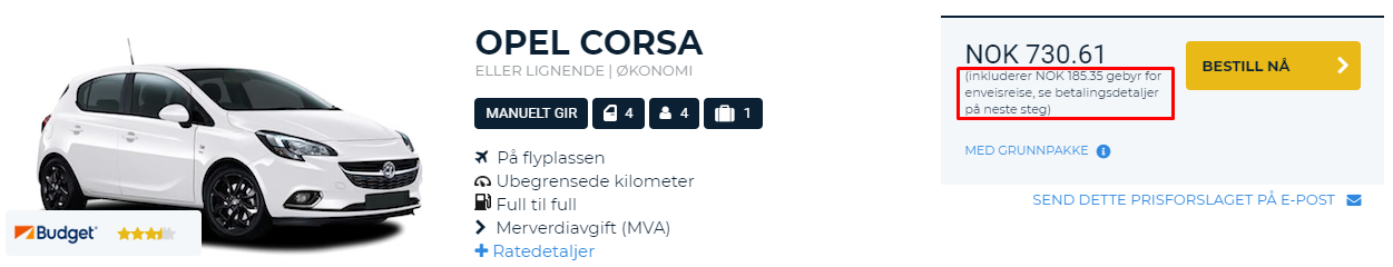 Pris inkluderer enveisreise